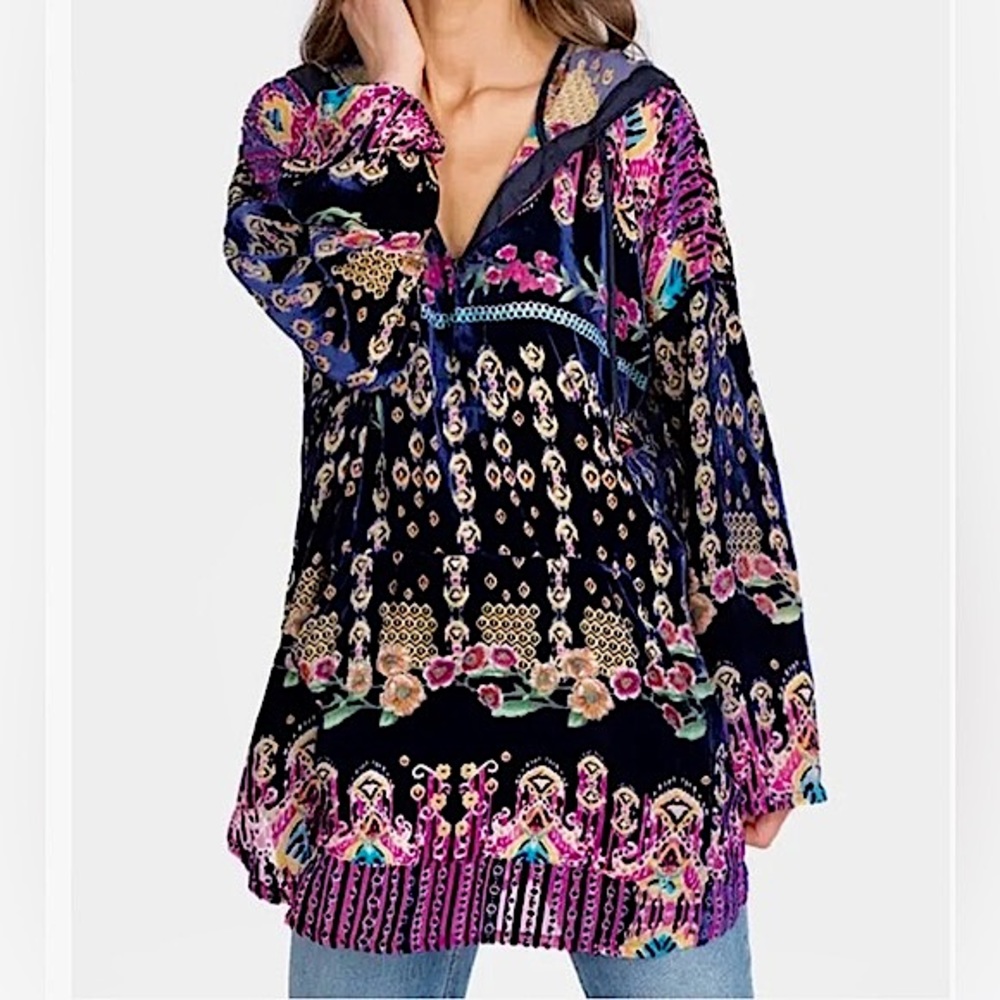 Johnny Was Summer Melina Velvet Burnout Tunic Hoodie, XS